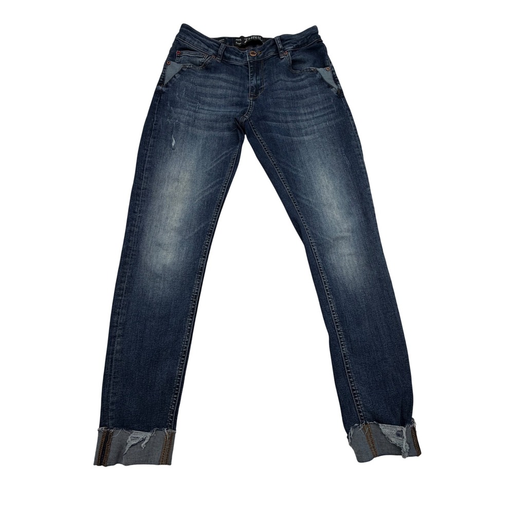 ZHRILL Jeans Women 27X28 Skinny Raw Hem Distressed Dark Wash